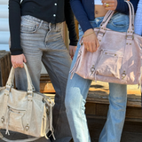 Sac cabas en cuir vieilli clouté pour femme