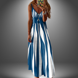 Robe Longue Femme Rayée à Bretelles Fines