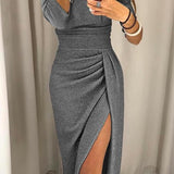 Robe Maxi Moulante Froncée Fente Élégance Glamour