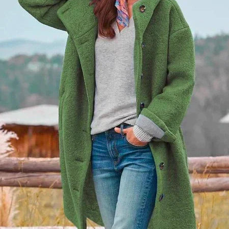 Manteau Oversize Femme à Capuche – Veste Longue Boutonnée Confortable