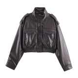 Blouson court en simili cuir pour femme