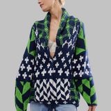 Cardigan Femme Motif Géométrique Oversize