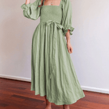 Robe Midi à Col V et Taille Nouée