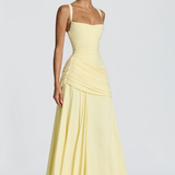 Robe Longue Drapée à Bretelles Fines