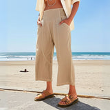 Pantalon lin coupe droite taille haute léger été