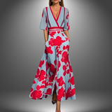 Robe Longue Femme Fleurie Cache-Cœur à Col V