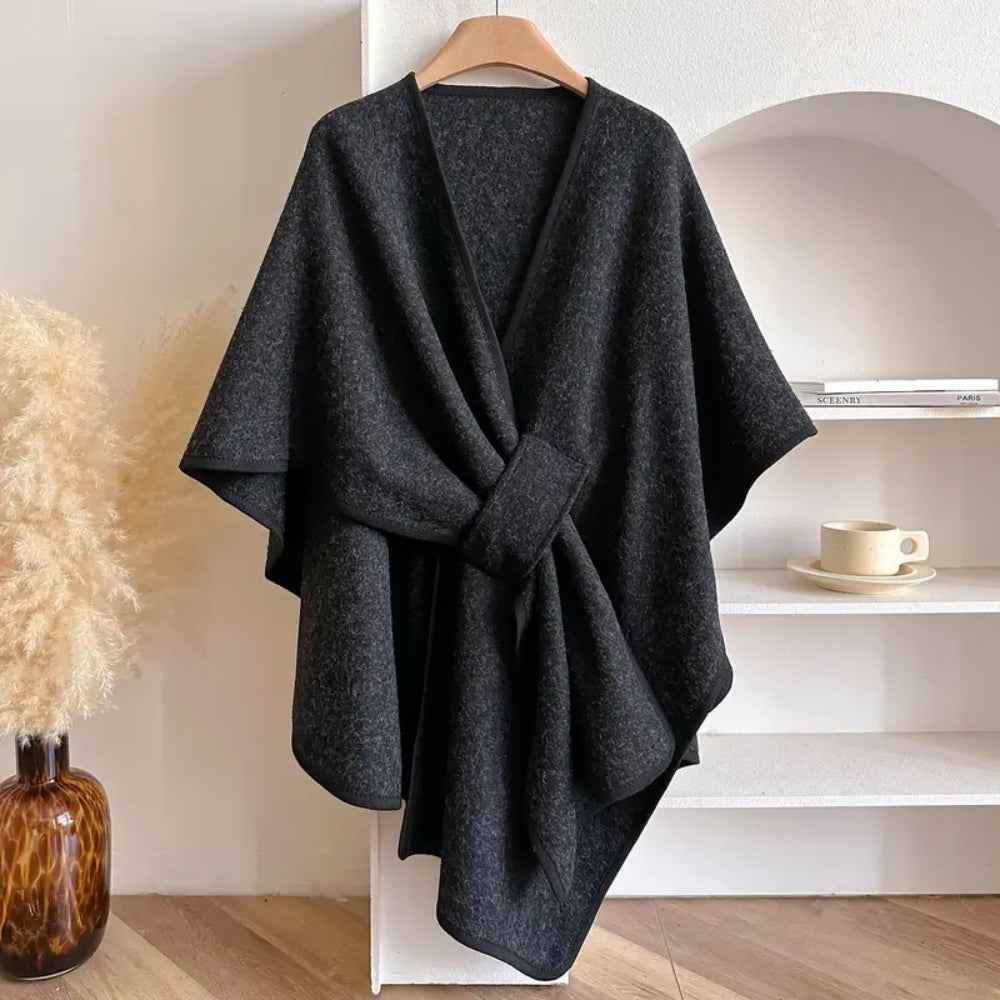 Poncho Femme Élégant Ceinturé Oversize