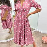 Robe Midi Femme Fleurie à Col V Boutonnée