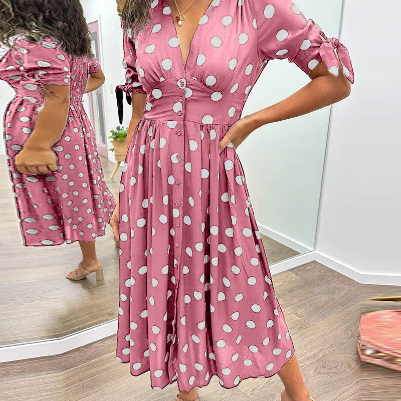 Robe Midi Femme Fleurie à Col V Boutonnée