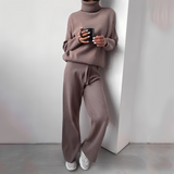 Ensemble Femme Pull Col Roulé et Pantalon Jogging Confort