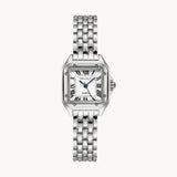 Montre femme carrée à chiffres romains, bracelet acier