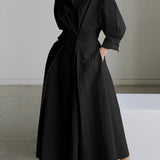 Robe Longue Chemise Ceinturée Manches Longues Élégance Minimaliste