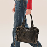 Sac cabas femme en cuir vieilli, bordure tress\u00e9e