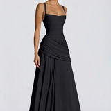 Robe Longue Drapée à Bretelles Fines