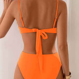Bikini Femme Bandeau avec Taille Haute Drapée
