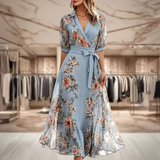 Robe Longue Femme Fleurie Cache-Cœur à Col V