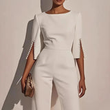 Elegant Jumpsuit Med Cape Ærmer Moderne Stil