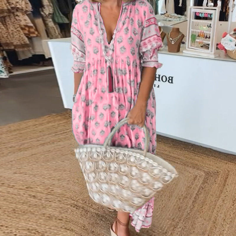 Robe Maxi Bohème Imprimé Léger Coupe Fluide Été