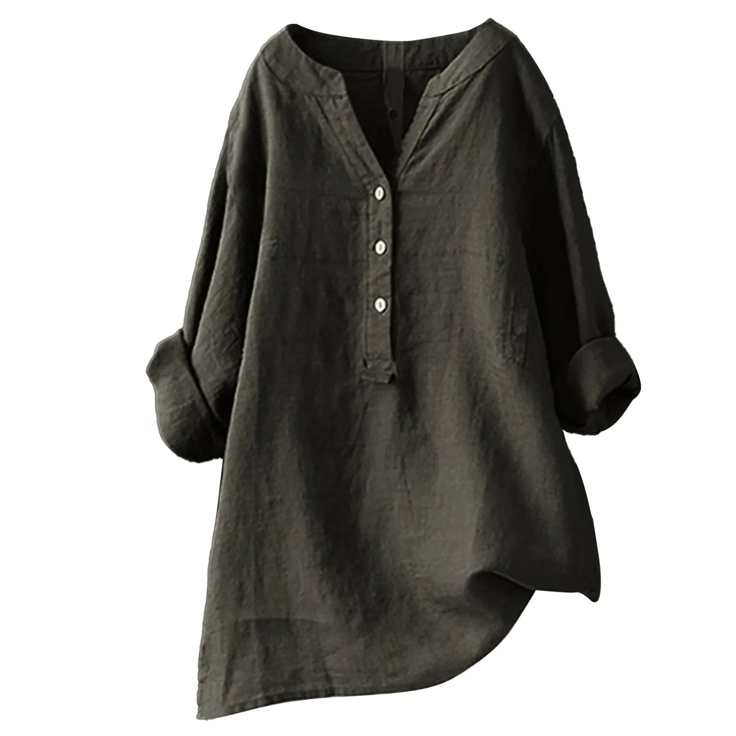 Løs Hør Bluse Med Knapper Casual Komfort Stil