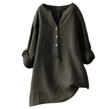 Løs Hør Bluse Med Knapper Casual Komfort Stil