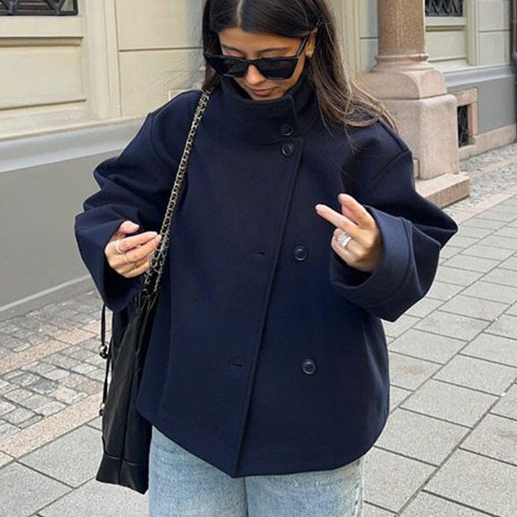 Manteau Femme Court Élégant Double Boutonnage