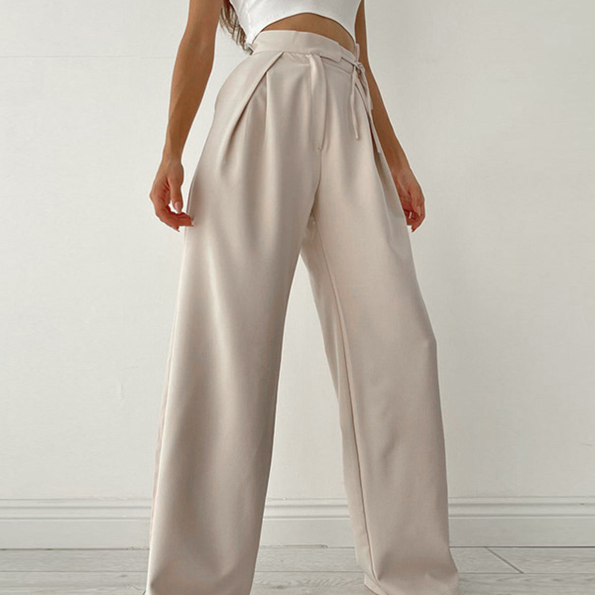 Pantalon Fluide Taille Haute Plissé Élégance Minimaliste
