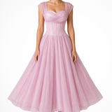 Robe midi trapèze en tulle à décolleté cœur pour femme