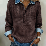 Sweat femme col polo boutonné à manches longues