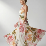 Robe Longue Fleurie Col Halter Élégance Aérienne