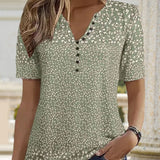 T Shirt Femme Col V Boutonné Imprimé