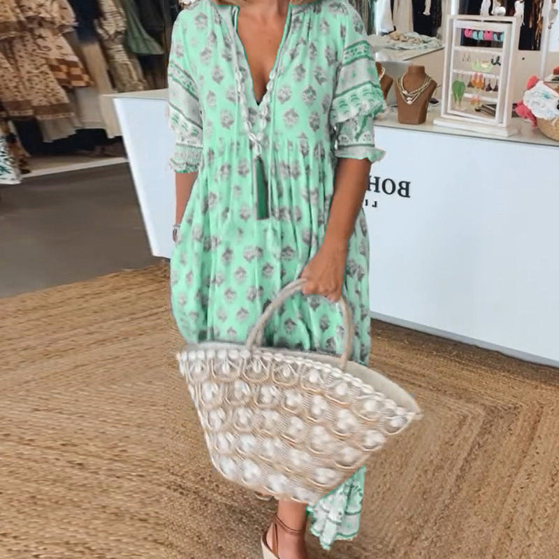 Robe Maxi Bohème Imprimée Coupe Fluide Été Chic
