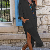 Robe Chemise Longue Fluide Boutonnée Élégance Décontractée