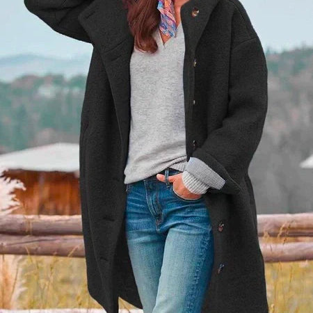 Manteau Oversize Femme à Capuche – Veste Longue Boutonnée Confortable