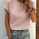 T Shirt Texturé Manches Volants Coupe Décontractée Chic