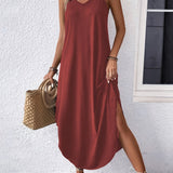 Robe Longue Décontractée Bretelles Larges Coupe Ample Été Chic