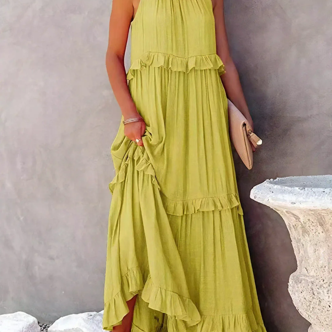Robe Longue Femme Sans Manches à Volants