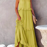 Robe Longue Femme Sans Manches à Volants