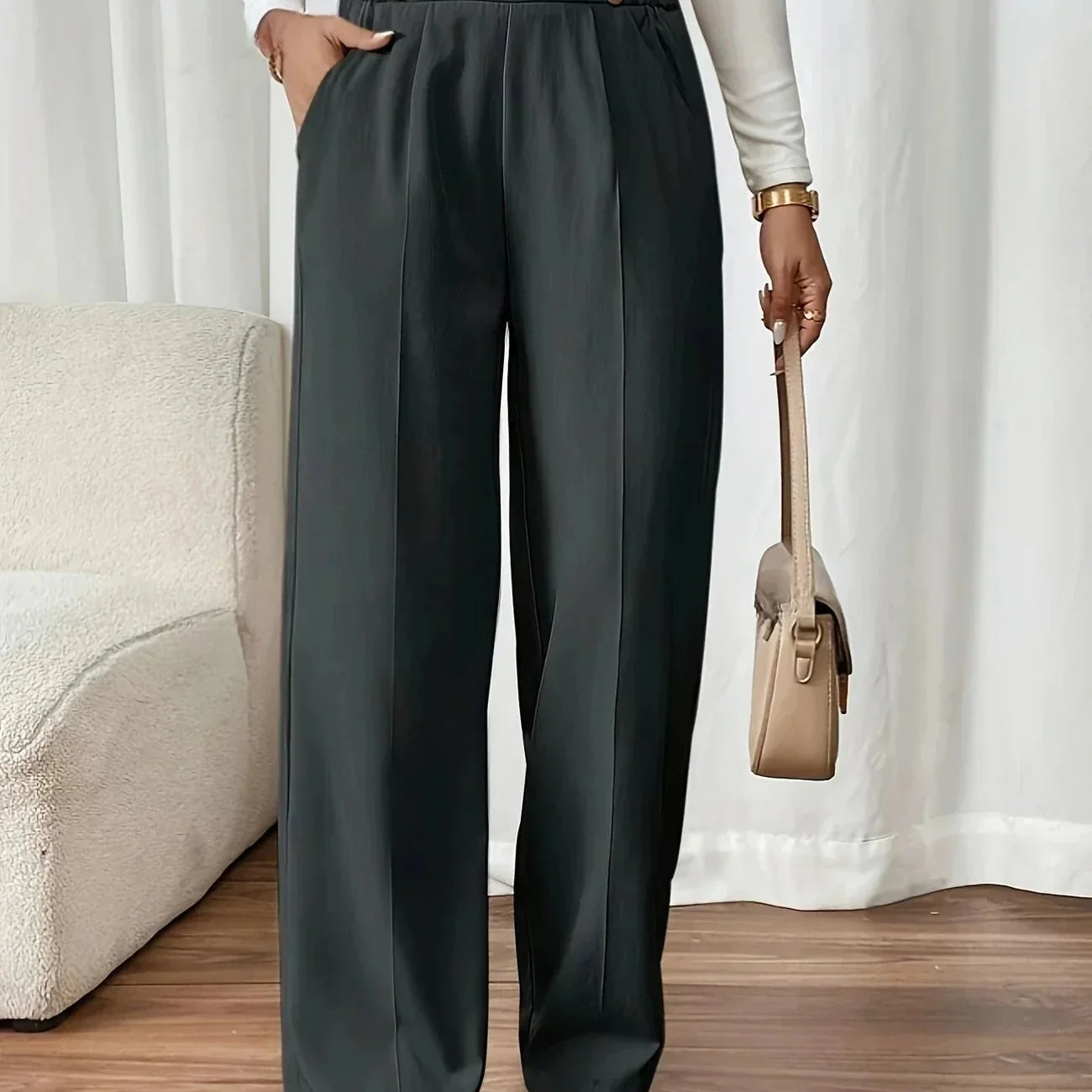Pantalon Fluide Taille Haute Confort Élégance Quotidienne