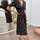 Robe Midi Femme Fleurie à Col V Boutonnée