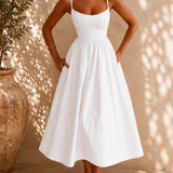 Robe Midi Bretelles Évasée Taille Cintrée Élégance Été