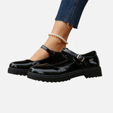 Mocassins Mary Jane femme aspect cuir vernis noir