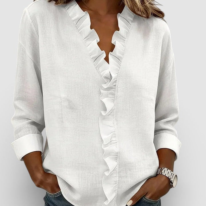 Chemise à Col V et Détails Volantés