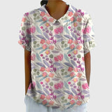 Blouse Fleurie à Col V et Manches Courtes