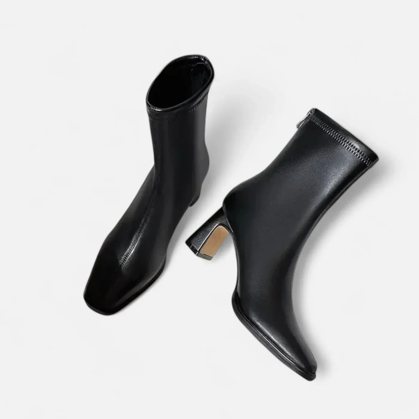 Bottines Talon Sculpté Bout Carré Design Moderne Élégant