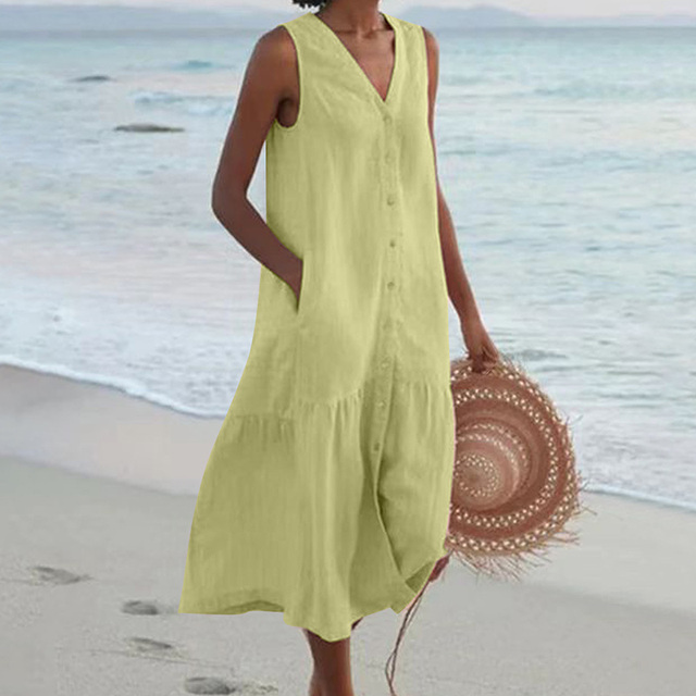 Robe Longue Sans Manches à Col V