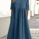 Robe Longue Ample Taille Haute Manches Courtes Style Décontracté