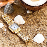 Montre femme carrée à chiffres romains, bracelet acier