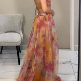 Robe Longue Femme Plissée à Imprimé Multicolore