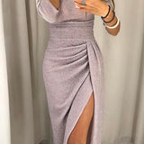 Robe Maxi Moulante Froncée Fente Élégance Glamour
