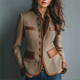 Blazer femme en tweed à bordures effet cuir